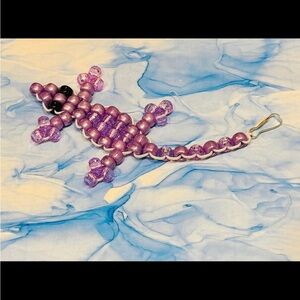Handmade Purple and Black Beaded Lizard Keychain